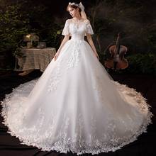 Vestido de boda de marca de lujo con escote Corazón, talla grande, con mangas, apliques, largo, de encaje, bordado, elegante, de princesa 2024 - compra barato