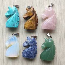 2020 new fashion mixed natural stone carved unicorn shape pendants for necklace jewelry making 6pcs/lot  Wholesale Free shipping 2024 - buy cheap