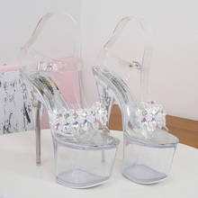 2021 Women Summer Stripper 15cm 17cm High Heels Sandals Sexy 5cm 7cm Platform Silver Crystal Pumps Transparent Party Prom Shoes 2024 - buy cheap