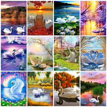 Картина AZQSD по номерам, животное лебедь, Раскраска по номерам, озеро, акриловая масляная живопись, украшение для дома, настенное искусство 2024 - купить недорого