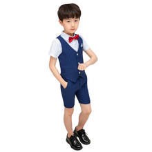 2021 летний детский костюм с жилетом, полосатый смокинг для мальчиков и выступлений, комплекты одежды для крещения, банкетное платье для мальчика 2024 - купить недорого