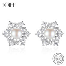 DOTEFFIL New 925 Silver Snowflake Stud Earring Natural Freshwater Pearl Earrings For Women Gift Fashion Jewelry Party Wedding 2024 - buy cheap