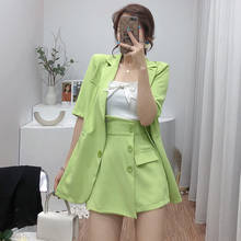 Summer Shorts And Blazer Set For Women 2021 Korean Thin Suit Jacket + High Waist All-Match Irregular Skirt Pants Two Piece zh807 2024 - buy cheap