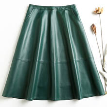 Винтажная Женская плиссированная юбка, из натуральной кожи, длиной 65 см 2024 - купить недорого