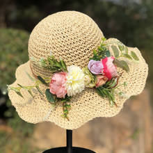 Chapéus de sol feminino chapéu de praia de palha azul marinho com uma borda larga feminino flor proteção uv senhoras tampas de balde de verão 2024 - compre barato