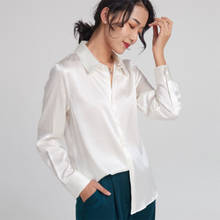 Camisa feminina de seda, blusa básica nova cor sólida, camisa longa de manga comprida moda feminina, primavera e outono 2020 2024 - compre barato