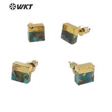 WT-E601 Natural tur quoise studs with gold electroplated natural stone earring woman fashion tiny stone studs earrings for gift 2024 - buy cheap