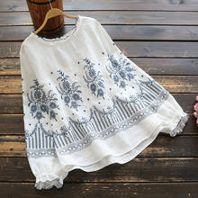 TEELYNN lantern long sleeve blouse shirt women 2020 white cotton linen floral Embroidery pullover oversize loose casual boho top 2024 - buy cheap