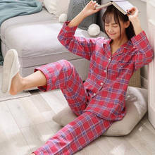 Fdfklak nuevo a cuadros de invierno pijama de mujer conjunto de algodón de manga larga ropa de dormir traje para casa de los estudiantes pijama de gran tamaño pijama 2024 - compra barato