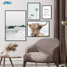 Nordic Tropical Coast Landscape Canvas Poster And Print Quote Dreams Highland Cattle Wall Art Decoration Picture For Living Room 2024 - buy cheap