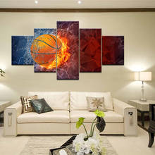 Imagem moderna cuadros 5 peças/pcs chama basquete pintura modular decoração hd impressão quadro da arte da lona parede para sala de estar 2024 - compre barato