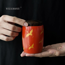 WIZAMONY Ceramic coral red glaze crane ebony cover tea jar sealed jar wake tea jar trumpet jar tea ceremony accessories 2024 - buy cheap