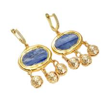 GG Jewelry Natural Blue Kyanite Dangle Gold Plated Small Bell CZ Hook Earrings gold color plated For Women Girls Gi 2024 - buy cheap