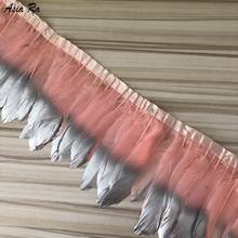 Asia Ra 4M Champagne Pink Dyed Goose fringe paint Silver Tips Feather Trims With Satin Ribbon Tape 15-20CM 6-8 Inch DIY Costume 2024 - buy cheap