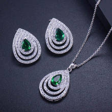 Threegrace marca famosa austríaca zircônia verde cristal brincos colar de lágrima grande brincos para festa feminino js068 2024 - compre barato