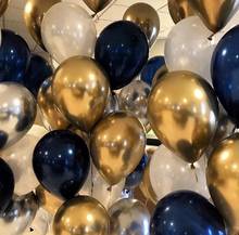 Globos metálicos dorados y plateados de látex azul, suministros de decoración para fiesta de cumpleaños, boda, celebración, Bola de aire, 15 Uds. 2024 - compra barato