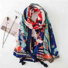 Fashion Autumn and winter Luxury brand women's cotton material silk scarves lady Sunscreen Print shawl New style Cotton scarf 2024 - buy cheap