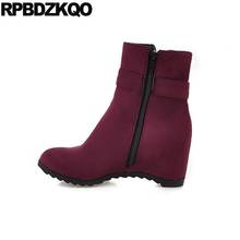 10 Fall Winter Autumn Big Size Shoes Cheap Hidden High Heel Blue Purple Short Fur Women Ankle Boots 2021 Round Toe Suede Plus 2024 - buy cheap