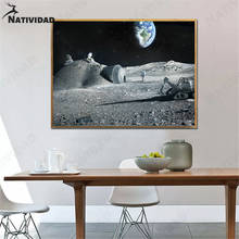 Pintura em tela da lua e astronauta, quadros de arte para parede, pôster de arte universo moderno, decoração para quarto, decoração de casa 2024 - compre barato