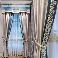 Cortinas black-out azul café de luxo para sala de estar, vidro bordado floral de chenille tecido pesado, barroco, porta de vidro deslizante js331d 2024 - compre barato