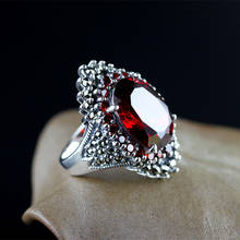 Креативные вечерние кольца для женщин из граната большого размера, настоящее 925 пробы, серебряные открытые кольца с красным кристаллом, хорошее ювелирное изделие R880 2024 - купить недорого