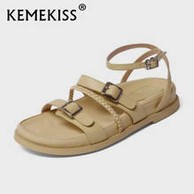 KemeKiss сандалии из натуральной кожи для женщин; Круглый носок с пряжкой Вечерние Повседневная Женская обувь летние модные туфли-лодочки обувь размеры 34–40 2024 - купить недорого