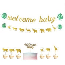 Welcome Baby Banner Baby Shower Glitter Jungle Animal Cake Topper Forest Elephant Monkey Gender Neutral Decoration Party Favors 2024 - buy cheap