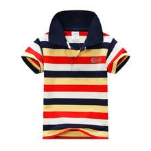 Рубашка для маленьких мальчиков, блузка, детская модная полосатая рубашка-поло с коротким рукавом, топы, Детская футболка 2024 - купить недорого