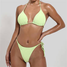 New Triangle Bikini Set Push Up Swimwear Women Solid Rib Swimsuit Female Bathing Suit Brazil Thong Strappy Mujer Bikini Bather 2024 - buy cheap