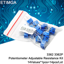 Kit de resistencia ajustable, potenciómetro de 14 valores de uso común, 3362, 3362P, 100Ω ~ 2M, 14 unids/lote 2024 - compra barato