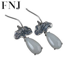FNJ Hetian Jade Earrings 925 Silver Original Pure S925 Sterling Silver Drop Earring for Women Jewelry Lotus 2024 - buy cheap