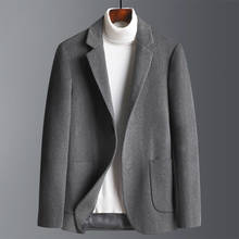 Terno casual cinza blusão de lã masculino, blusão longo de lã com botões sobretudo 2024 - compre barato