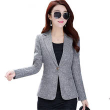 Blazer feminino plus size, jaqueta blazer para mulheres com um botão, escritório, curto, slim, cinza, primavera, outono 2024 - compre barato