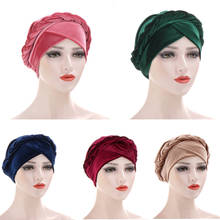 Turbante musulmán de color puro para mujer, pañuelo de terciopelo elástico, sombrero holgado, gorros para la pérdida de cabello, accesorios para el cabello, novedad de 2020 2024 - compra barato