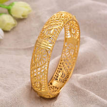 Can open 1Pcs Flower Dubai Gold Color Bangles Women Girls Jewelry Arab Middle Eastern African Copper Bangles Wedding Gift 2024 - buy cheap