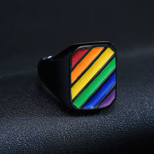 KOtik 2022 New Punk Vintage Rainbow Color Signet Rings for Men Black 316L Stainless Steel LGBT Wedding Jewelry Gifts 2024 - buy cheap