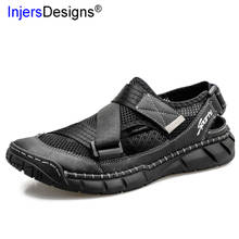 Sandálias masculinas clássicas em couro legítimo, tamanho grande, 38-48, sapatos confortáveis de verão, sandálias masculinas em couro legítimo 2024 - compre barato
