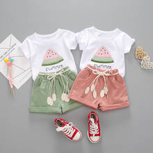 2021 New Summer Toddler Kids Baby Girl Watermelon Letter Print Tops + Shorts Outfits Set Clothes kids Clothes for girls 2024 - buy cheap