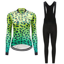 Conjunto de camisa de ciclismo feminino, kit de roupas de bicicleta de manga longa mtb maillot, roupa de triatlo, leopardo, roupas esportivas, 2021 2024 - compre barato