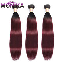 Monika-mechones de pelo precoloreados T1B/99J, cabello liso ombré, cabello humano brasileño tejido, extensiones de coleta no Remy 2024 - compra barato