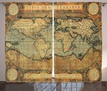 Cortinas con estampado de mapa del mundo para sala de estar, cortinas con gráfico antiguo, composición Vintage del Atlas del siglo 6, para ventana de dormitorio 2024 - compra barato