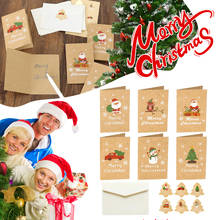 6 juegos de tarjetas de regalo de Feliz Navidad Kraft, Santa Claus, invitación de fiesta de Navidad, tarjetas de felicitación, tarjeta plegable en blanco con sobre Sticker2 2024 - compra barato