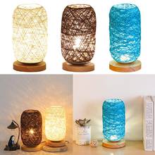 USB Power Desk Light Rattan Lampshade Wood Base Bedside LED Table Lamp Rustic for Household Bedroom Accessories 2024 - buy cheap