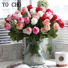 YO CHO Length 44cm Red Pink Artificial Rose Flower Branch Wedding Decoration Valentine's Day Gift Fake Flower Rose for Home Vase 2024 - buy cheap