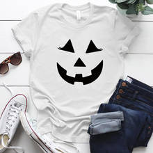 Camiseta de Halloween con estampado de sonrisa para Mujer, camisa holgada de manga corta con cuello redondo, Camisetas estampadas para Mujer, Verano 2020 2024 - compra barato