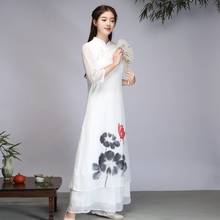 2019 New Wash Painting Long Dress Spring Summer Women Elegant Chinese Dresses Cheongsam Qipao Robe Vintage Femme Vestido TA2111 2024 - buy cheap