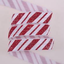 5/8 "15mm Navidad brillo rayas rojas impresas pliegue sobre elástico #029 blanco para lazo de pelo, 100 yardas/lote 2024 - compra barato