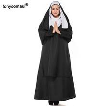 Disfraz de monja negra para mujer adulta, uniforme de la Virgen María para fiesta de Halloween, Cosplay árabe, religión, monje, fantasma, ropa de talla grande 2024 - compra barato