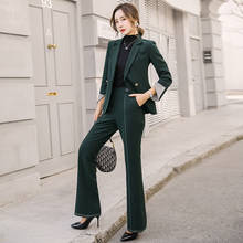 Ladies wear suit 2019 autumn and winter new long-sleeved double-breasted jacket temperament trousers two-piece women's clothing 2024 - buy cheap