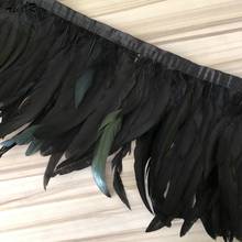 10 metros preto galo caudas pena guarnições penas naturais fita 15-20cm para o vestido de casamento decoração diy costura artesanato pluma 2024 - compre barato